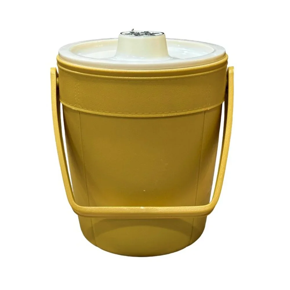 Vintage 1970s Rubbermaid Ice Bucket Harvest Gold 2260 Snowflake Lid Retro 9 Inch